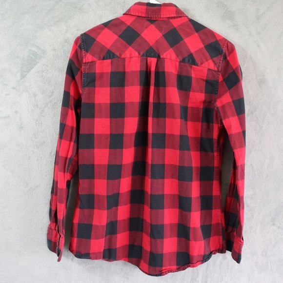 Untuckit Dylan Flannel Womens Small 4 Black Red Plaid Long Sleeve Pearl Snap - Picture 5 of 10